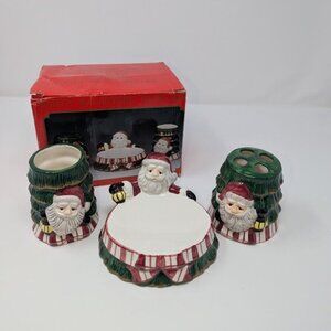 NEW VTG World Bazaars Hand Painted Santa With Lantern 3 piece Ceramic Bath Set